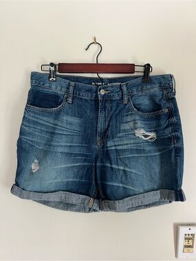Old Navy Distressed Rolled-Cuff Denim Shorts - Dark Blue